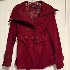 Rue21 Women's Burgundy Belted Pea Coat